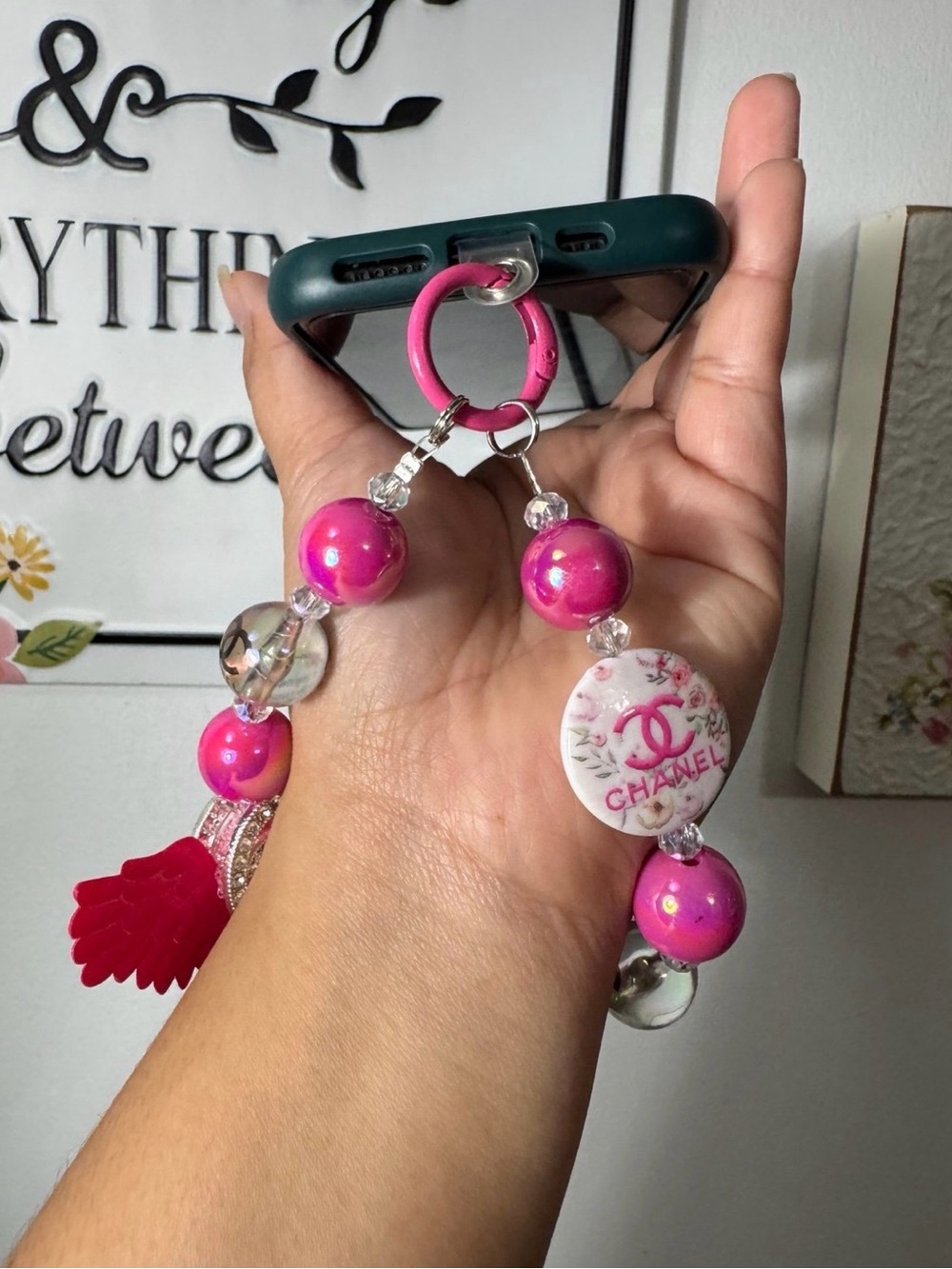 Fancy Pink Angel Wings Phone/Key/Bag Chain #P794 - Picture 8 of 9